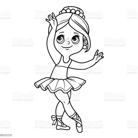 Cute Cartoon Little Ballerina Girl Dancing Outlined For Coloring