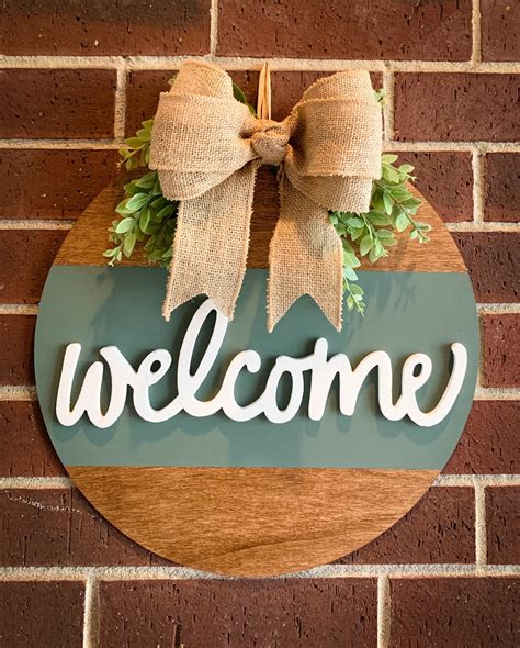 Green And Stained Welcome Door Sign Etsy