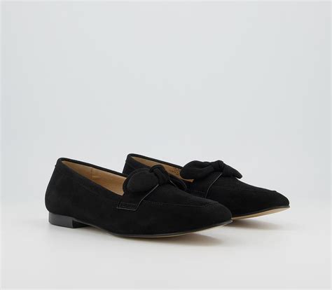 Office Front Soft Bow Loafers Black Suede Flat Shoes For Women