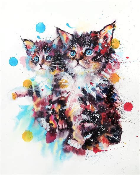 Cats Paintig By Liviing Watercolor Cat Watercolor Paintings Cat Art