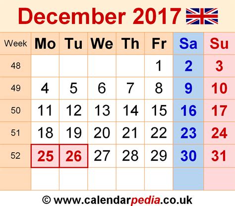 Calendar December 2017 Uk With Excel Word And Pdf Templates