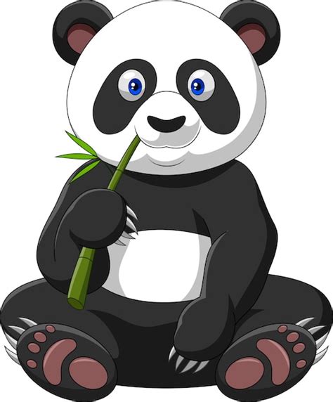 Cartoon Panda Eating Bamboo Premium Vector