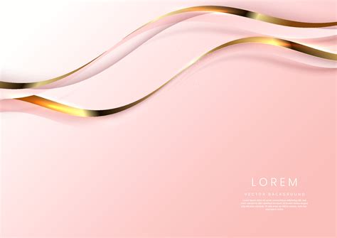 Abstract 3d Gold Curved Ribbon On Soft Pink Background With Lighting