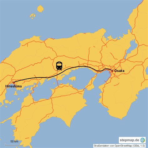 Located 400 km to the southwest of tokyo,osaka is a major city of japan. StepMap - Osaka_Hiroshima - Landkarte für Asien
