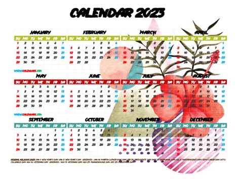 Printable 2023 Yearly Calendar With Holidays Premium Template 27482