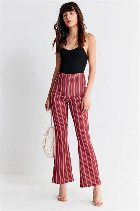 Urban Outfitters Uo Striped Jersey Flare Pant Rust Yellow Striped Jersey Flare Pants Fashion