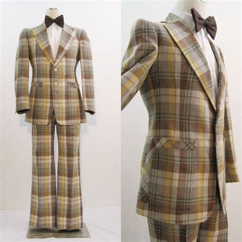 60s 70s suit vintage men s plaid flared jacket and pants etsy fashion vintage suit men