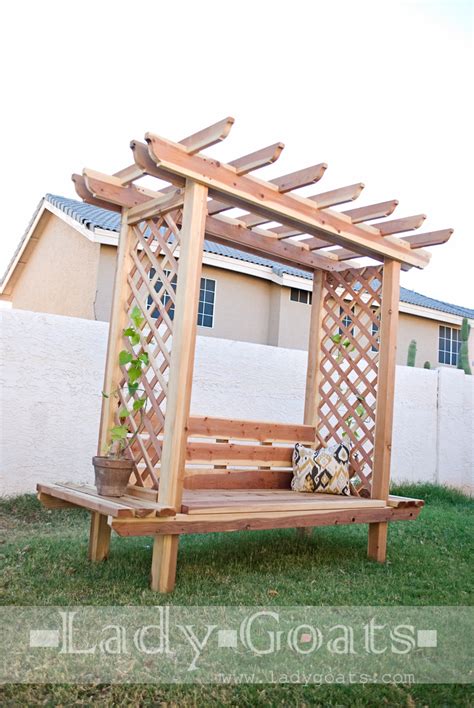 Modern and chic patio bench. Ana White | Outdoor Bench with Arbor - DIY Projects
