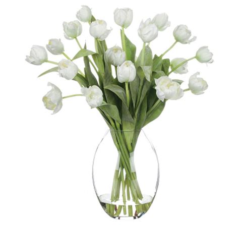 White Tulips In Glass Vase The Kellogg Collection Tulip Arrangement White Tulips Round