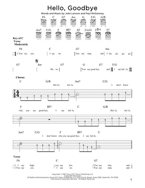 Hello Goodbye Sheet Music The Beatles Guitar Rhythm Tab