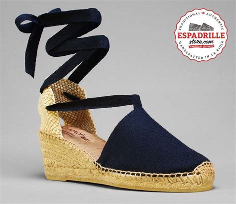 Navy Blue High Wedge Espadrille Shoes Made In Spain Lace Ups For