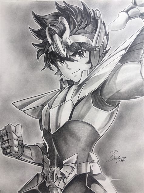 Saint Seiya Original Graphite Pencil Drawing Of Pegasus Seiya Etsy