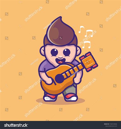 Cute Boy Playing Guitar Cartoon Stock Vector Royalty Free 1928149436