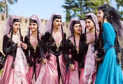 Beautiful Georgian Women Dancers Performing Traditional Dance On Stage Editorial Stock Image
