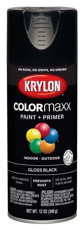 Krylon K05505007 Colormaxx Spray Paint Gloss Black 12 Ounce