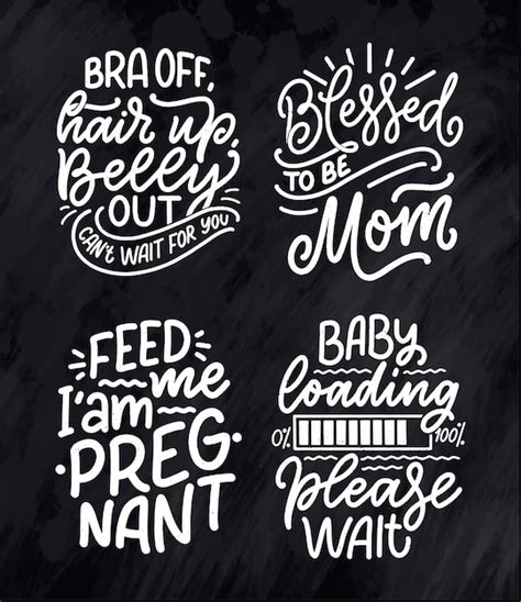 Conjunto Con Letras Dibujadas A Mano Citas De Embarazo Inscripción De