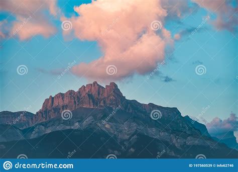 Colorful Sunset Views Of The Mont Blanc Mountain Glacier Stock Image