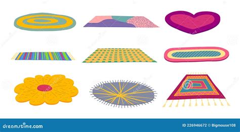 Cartoon Color Different Carpets Or Rugs Icons Set Vector Stock Vector
