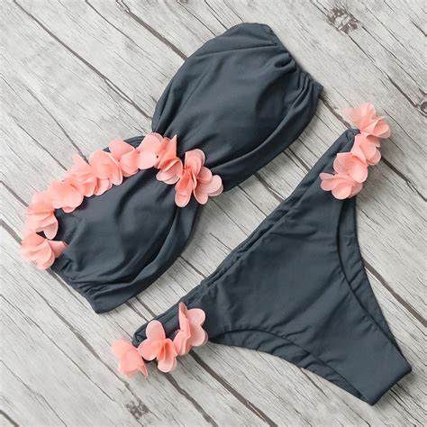 Buy Mooskini 2018 New Bikinis Flowers Swimwear Women Halter Bandeau Bikini Set
