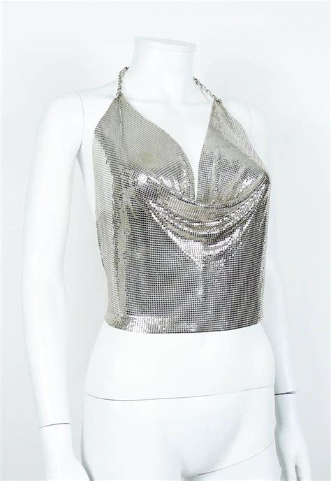 Paco Rabanne Vintage Silver Metal Mesh Draped Backless Top Backless
