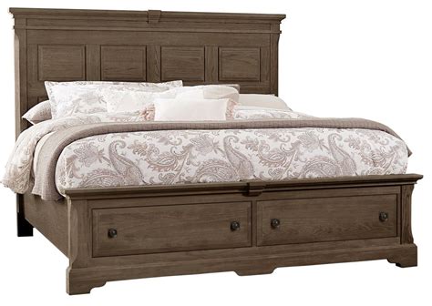 Vaughan Bassett Heritage King Mansion Bed With Storage Footboard In Cobblestone Oak
