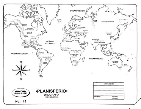 Planisferio Sin División Política Y Con Nombres Para Colorear E