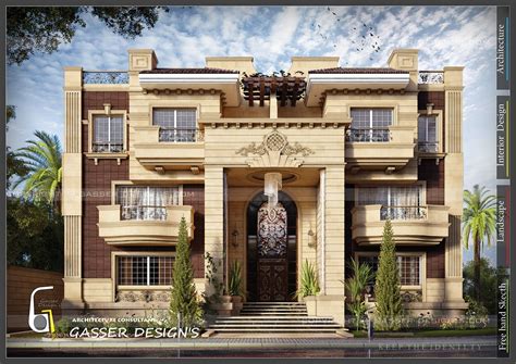 Luxury classic villa interior design on behance neo classic. classic facade modern touch | Modern architecture house