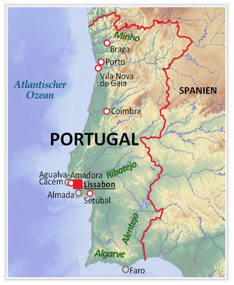 Óbidos, eines von portugals 7 wundern. Landkarte von Portugal - weltatlas-online.de