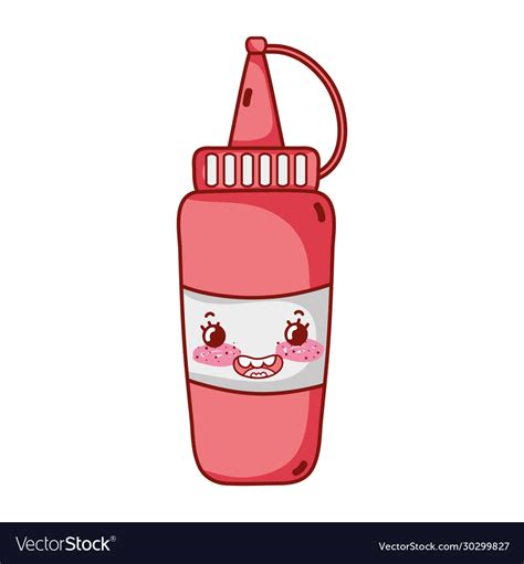 Tomate Sauce Bottle Bottle Fast Food Cute Kawaii Vector Image