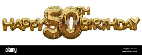 Happy 50th Birthday Gold Foil Balloon Greeting Background 3d Rendering