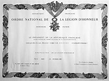 Certificate - ORDRE NATIONAL DE LA LEGION D'HONNEUR - Legion of Honour ...