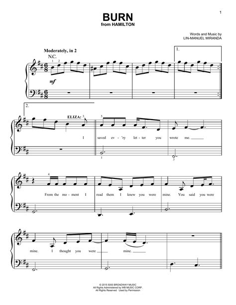 Print and download wait for it sheet music from hamilton: Burn (from Hamilton) Sheet Music | Lin-Manuel Miranda ...