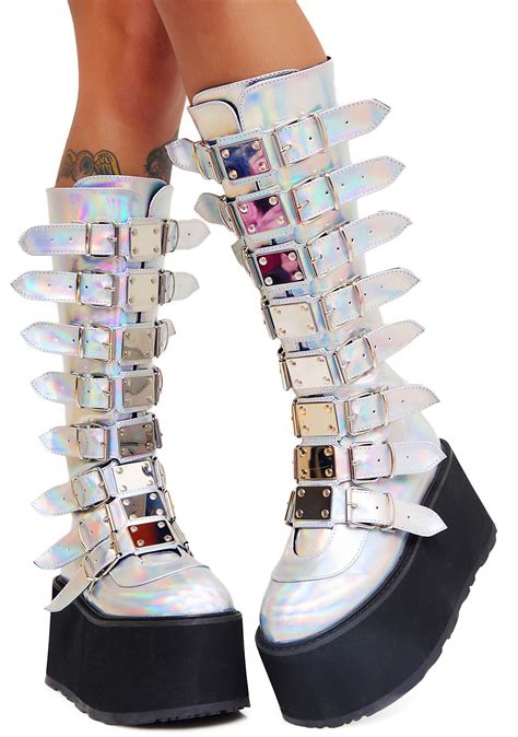 Demonia Iridescent Hologram Morpheus Platform Boots Dolls Kill