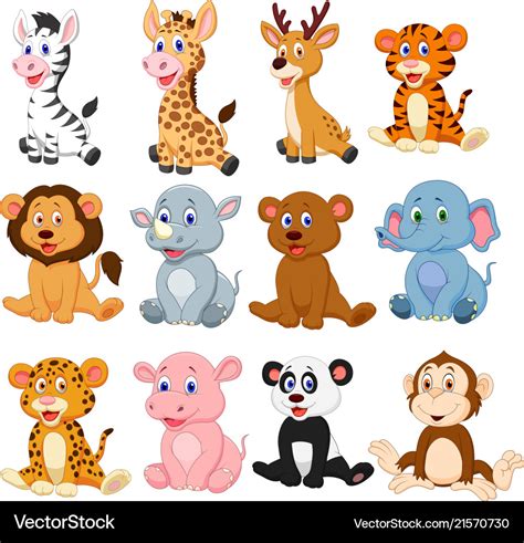Wild Animals Cartoon Collection Set Royalty Free Vector
