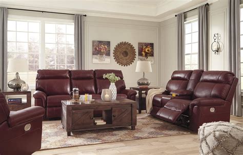 Buy Ashley Duvic Reclining Living Room Set 3 Pcs In Crimson Bonded