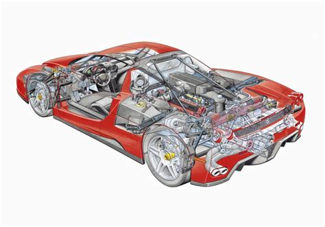 Enzo Ferrari Cutaway Drawing In High Quality