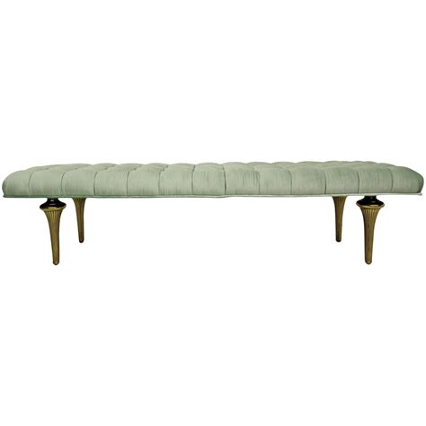 Hollywood Regency Style Tufted Bench With Tappered Solid Brass Legs
