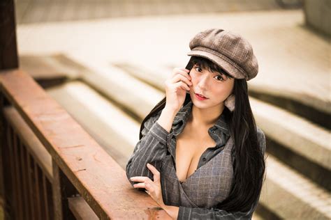 Wallpaper Asian Women Depth Of Field Long Hair Brunette Sitting