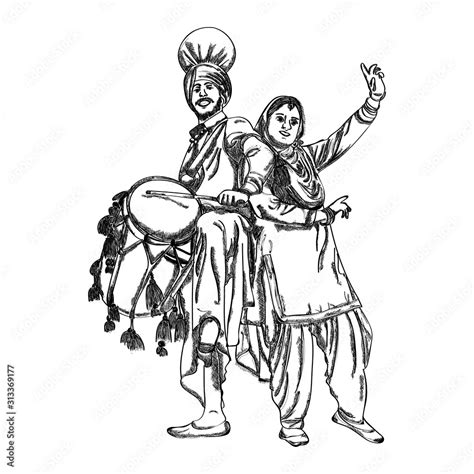 Vecteur Stock Punjabi Couple Dancing On Bhangra On The Occasion Of