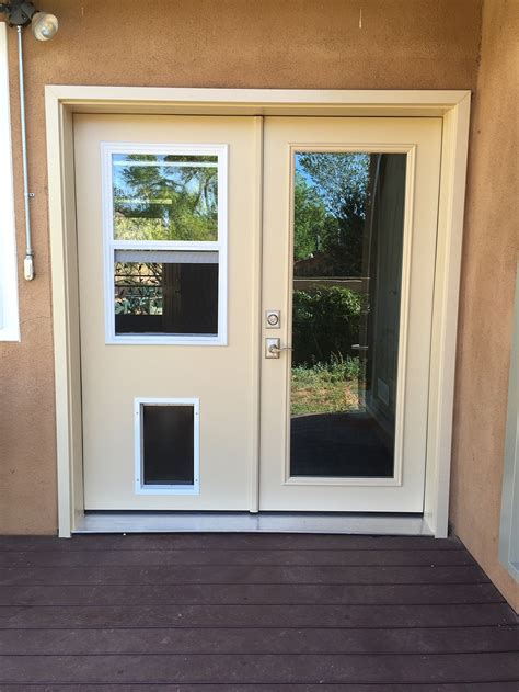 The cost of installation ranges from $120 to $450, plus the price for the pet door. Swinging Patio Doors with Pet Door Installation