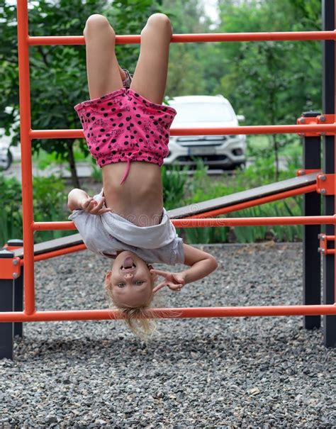 Down Girl Playground Upside Stock Photos Free Royalty Free