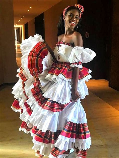 Jamaica Woman In Jamaicas Traditional Costume Caribbean Fashion Caribbean Outfits Jamaican