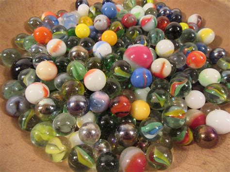Lot Of 330 Vintage Glass Marbles Of Various Colors And Designs By