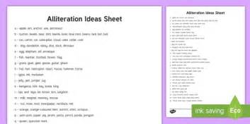 Alliteration Ideas Sheet Teacher Made