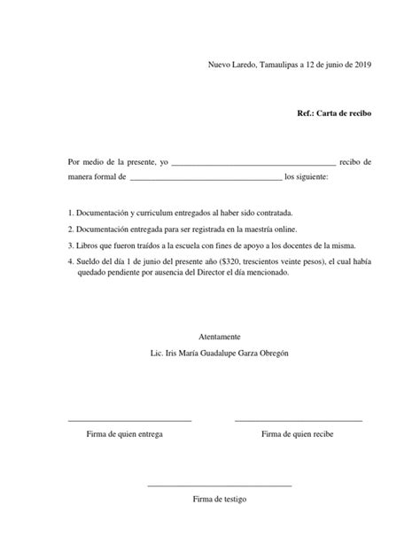 Carta De Recibo Pdf