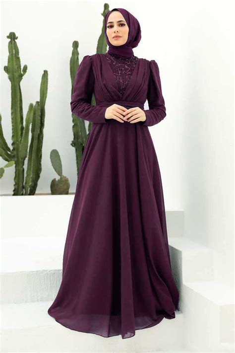 Purple Hijab Evening Dress 56280mor Neva