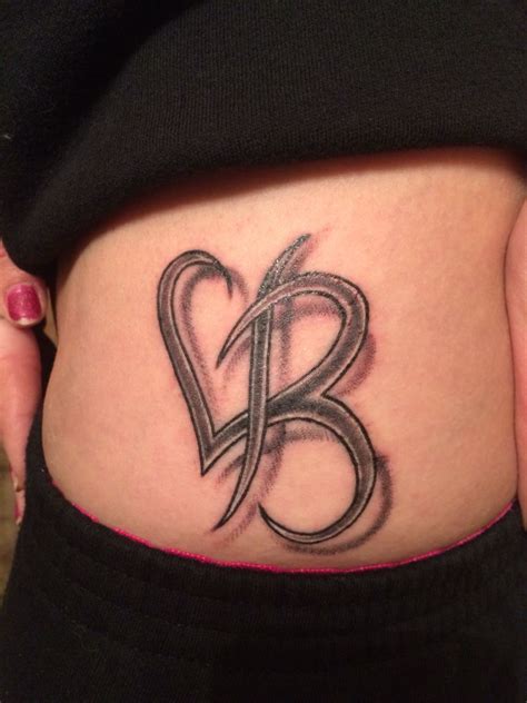 B Initial Tattoo With Heart Tattoo Lettering