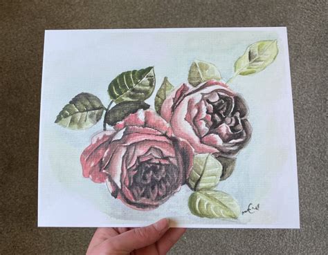 Floral Rose Cardstock Print Original Art 8 X 10 Watercolor Etsy
