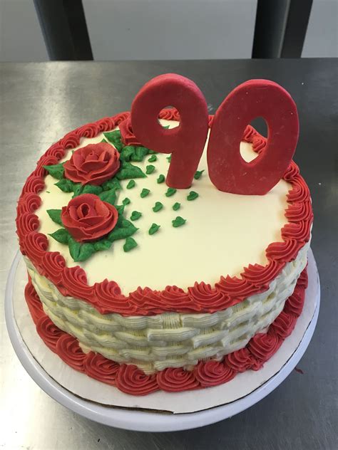 90th Birthday Cake Round Cake Basketweave Roses Fondant Work