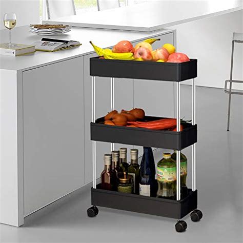 solejazz slim storage cart 3 tier bathroom cart organizer mobile shelving unit rolling utility